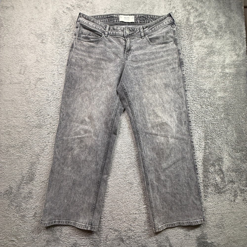 Hollister Low Rise Baggy Jeans Gray Denim 14R 34x30 Stretch Cotton Relaxed